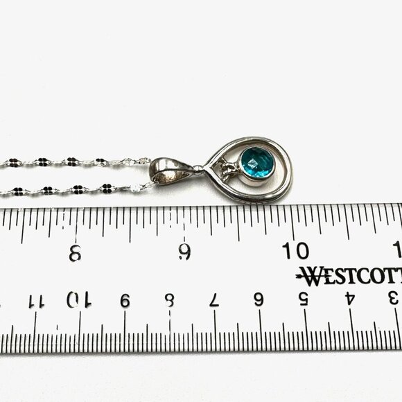 SAJEN Blue Facteted Gemstone Pendant Sterling Silver 16 Inch Chain Necklace - Picture 2 of 3